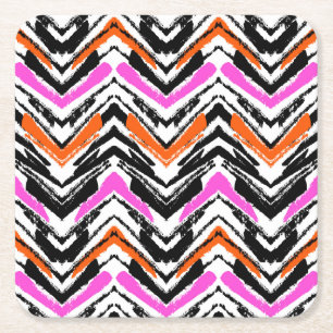 Schwarze, orange und rosa Hand gezeichnetes Rechteckiger Pappuntersetzer