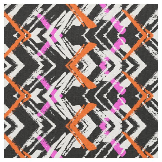 Schwarze, orange und rosa Hand gezeichnetes Stoff (Nahaufnahme)