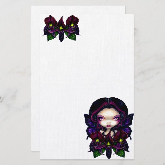 "Schwarze Orchideen-Fee-" Briefpapier (Vorne/Hinten)