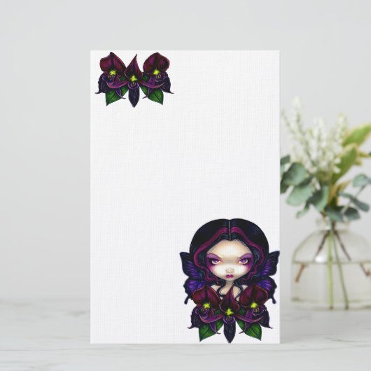 "Schwarze Orchideen-Fee-" Briefpapier (Stehend Vorderseite)
