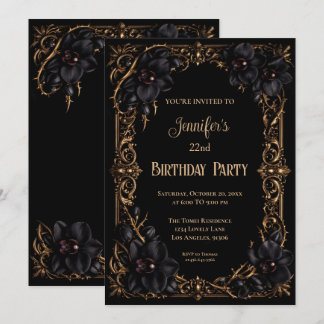 Schwarze Orchideen Gothic Florale Geburtstagseinla Einladung