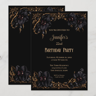 Schwarze Orchideen Gothic Florale Geburtstagseinla Einladung