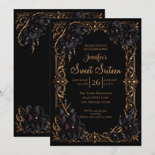 Schwarze Orchideen Gothic Sweet 16 Einladung