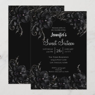 Schwarze Orchideen Gothic Sweet 16 Einladung