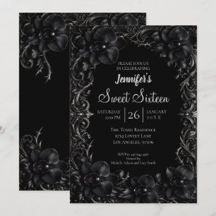 Schwarze Orchideen Gothic Sweet 16 Einladung