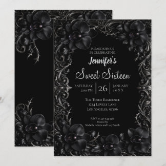 Schwarze Orchideen Gothic Sweet 16 Einladung