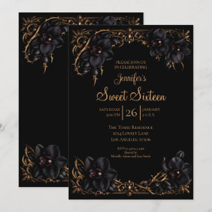 Schwarze Orchideen Gothic Sweet 16 Einladung