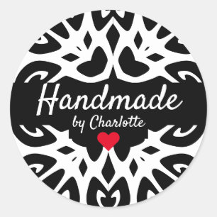 Schwarze Ornamente Handmade by Signature Red Heart Runder Aufkleber
