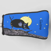 Schwarze Owl blaue Augen in Baummoon Sternen Golf Headcover (Vorderseite)