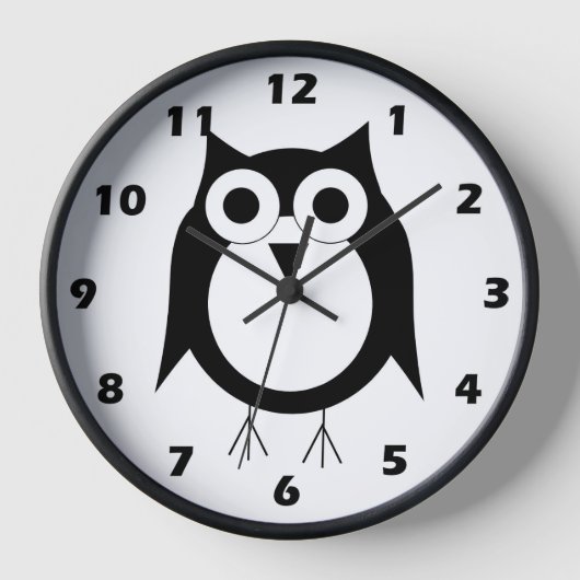 Schwarze Owl Design Wall Clock Uhr (Vorderseite)