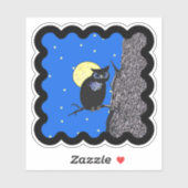 Schwarze Owl-Mond-Sterne sitzen in Baumwache-Grenz Aufkleber (Blatt)