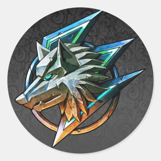 SCHWARZE PAISLEY GAMING WOLF RUNDER AUFKLEBER (Vorderseite)