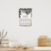 Schwarze Palme Fronds Gold Border Seating Chart Poster (Küche)