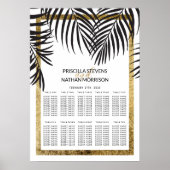 Schwarze Palme Fronds Gold Border Seating Chart Poster (Vorne)