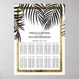 Schwarze Palme Fronds Gold Border Seating Chart Poster
