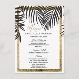 Schwarze Palme-Wedel-Goldgrenzmoderne Hochzeit Menükarte