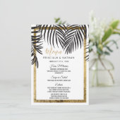 Schwarze Palme-Wedel-Goldgrenzmoderne Hochzeit Menükarte (Stehend Vorderseite)