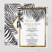 Schwarze Palme-Wedel-Goldgrenzmoderne Hochzeit Menükarte (Vorne/Hinten)