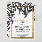Schwarze Palme-Wedel-GoldgrenzVerlobung Einladung (Vorne/Hinten)