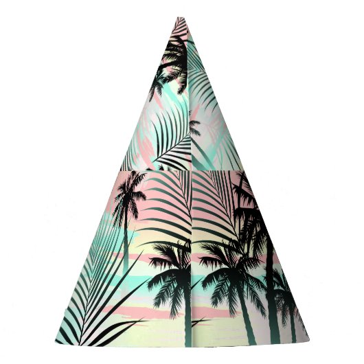 Schwarze Palmen bei Sonnenuntergang Partyhütchen (Rückseite)