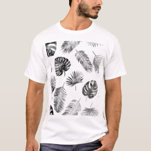 Schwarze Palmwedel: nahtloses Vintage-Muster. T-Shirt