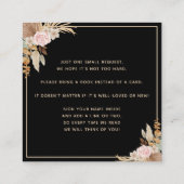 Schwarze Pampas Gras getrocknetes Palmbuch für Bab Quadratische Visitenkarte (Rückseite)