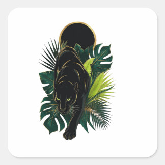 Schwarze Panther Tropical Jungle Kunst – Dunkle Bo Quadratischer Aufkleber