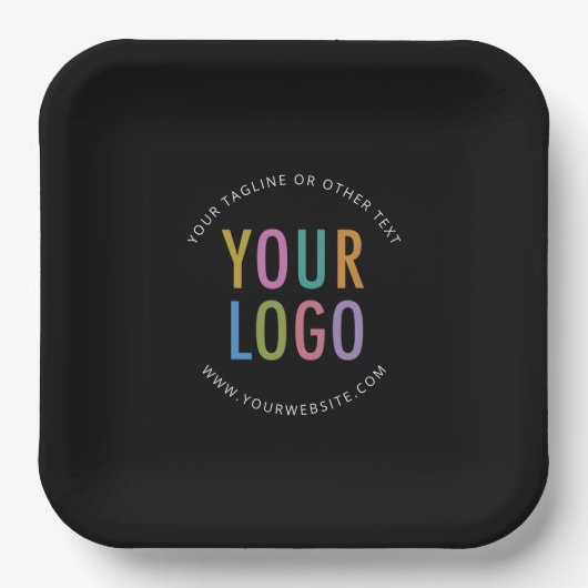 Schwarze Papiere Teller 23 cm Individuelles Logo G (Vorderseite)