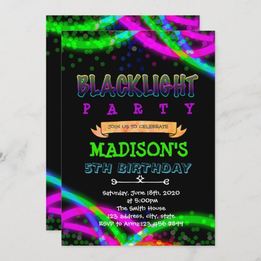 Schwarze Party Einladung (Vorne/Hinten)