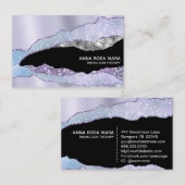 *~* Schwarze Pastellfarben Agate Geode Silver Glit Visitenkarte (Vorne/Hinten)