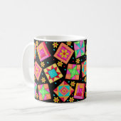 Schwarze Patchwork Quilt Design-Tasse Kaffeetasse (Vorderseite Links)