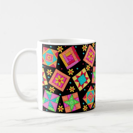 Schwarze Patchwork Quilt Design-Tasse Kaffeetasse (Links)