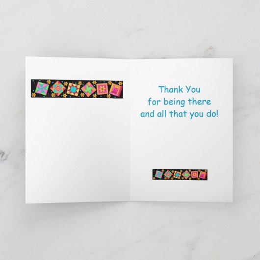 Schwarze Patchwork-Steppdecken-Block-Kunst danken Dankeskarte (Innenseite)