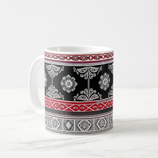 Schwarze Pattern-Tasse Kaffeetasse (Vorderseite Links)