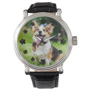 Schwarze Paw-Drucke Hinzufügen des Fotos Armbanduhr