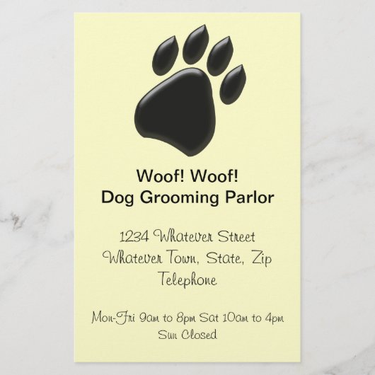 Schwarze Paw Print Design Dog Groomor Flyer (Vorne)