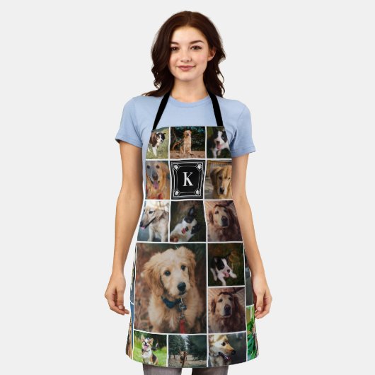 Schwarze Paw Print Monogramm Foto Collage Schürze (Getragen)