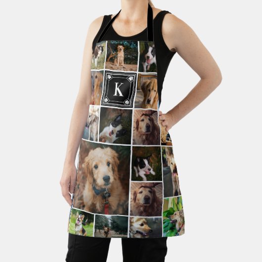 Schwarze Paw Print Monogramm Foto Collage Schürze (InSitu)