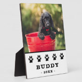 Schwarze Paw Print Pet Foto Name Keepake Fotoplatte (Seite)