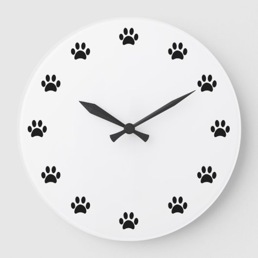 Schwarze Paw-Prints als Zahlen Große Wanduhr (Vorderseite)