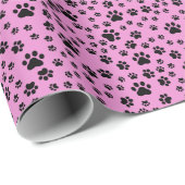 Schwarze Paw Prints auf Bubblegum Pink Geschenkpapier (Rolleneckpunkt)