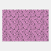 Schwarze Paw Prints auf Bubblegum Pink Geschenkpapier Set (Vorderseite)