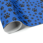 Schwarze Paw Prints auf Cobalt Blue Geschenkpapier (Rolleneckpunkt)