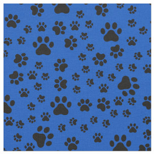 Schwarze Paw Prints auf Cobalt Blue Stoff