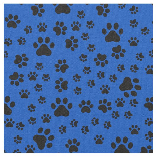 Schwarze Paw Prints auf Cobalt Blue Stoff (Nahaufnahme)