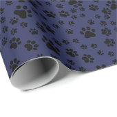Schwarze Paw-Prints auf dunkelblau Geschenkpapier (Rolleneckpunkt)