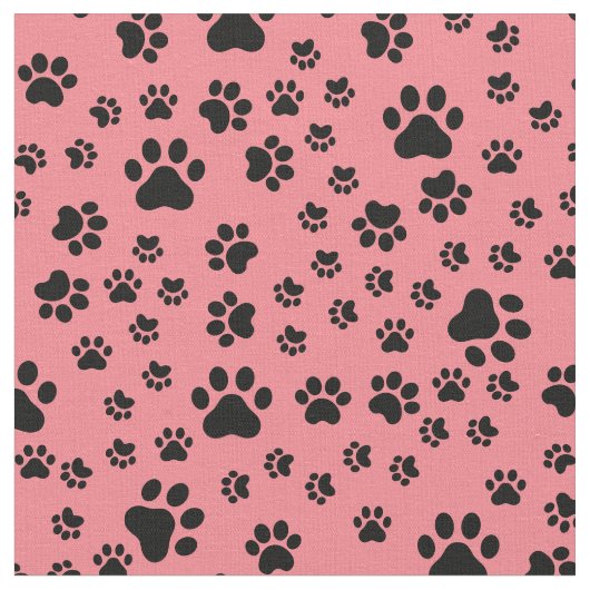 Schwarze Paw-Prints auf Erdbeerrosa Stoff (Nahaufnahme)