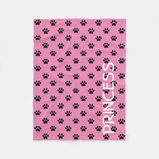 Schwarze Paw Prints auf Girly Pink Personalisiert Fleecedecke (Vorderseite)