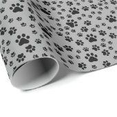 Schwarze Paw Prints auf Grau Geschenkpapier (Rolleneckpunkt)