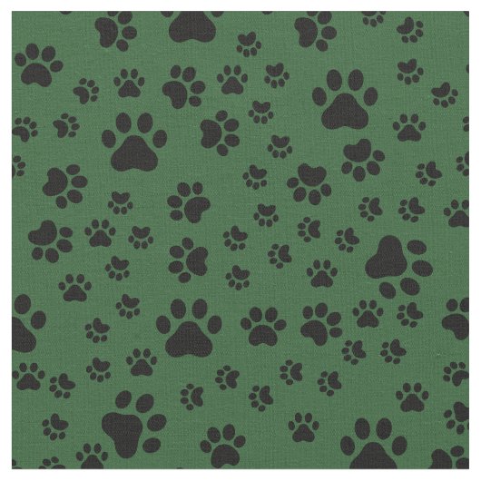Schwarze Paw-Prints auf Grün Stoff (Nahaufnahme)